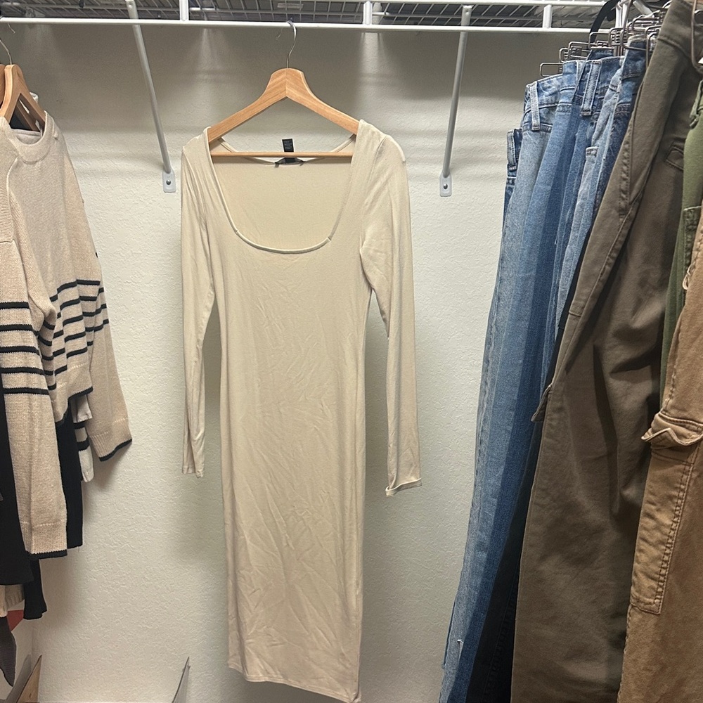 Forever 21 Cream Long Sleeve Dress